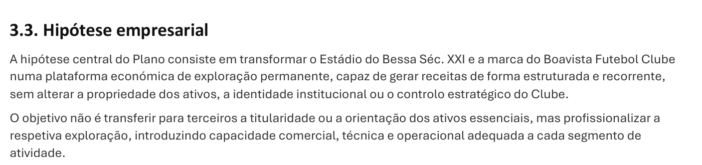 Excerto do plano de negocios: a marca do Boavista Futebol Clube mantem-se propriedade do Clube, nao se transfere para terceiros.